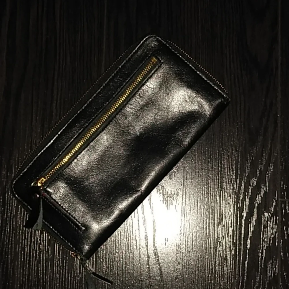 Black Leather Zip-Around Wallet by Black